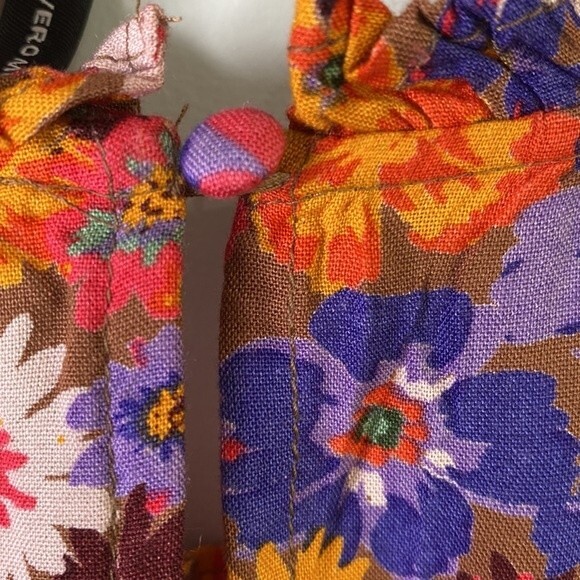 Vero Moda Multicolor Floral Peplum Smocked Top Ruffle Tie Sleeve Keyhole Back - Picture 8 of 15